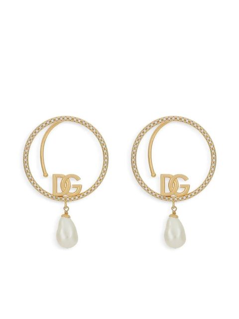 Dolce & Gabbana DG-logo pearl-embellished hoop earrings - Gold - zdjęcie produktu nr 1
