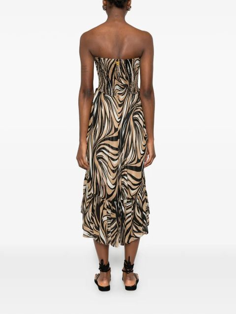 TWINSET smocked strapless printed dress - Neutrals