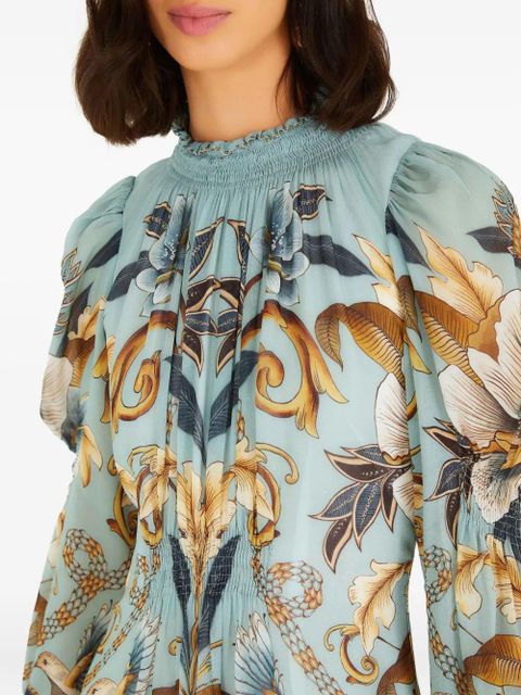 FARM Rio ruffled long-sleeve mini dress - Blue