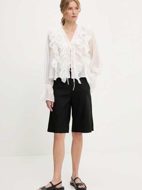 Answear.LAB koszula damska kolor biały regular z wiązanym dekoltem