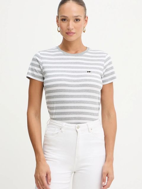 Karl Lagerfeld t-shirt bawełniany IKON damski kolor szary B1W17037 - zdjęcie produktu nr 1