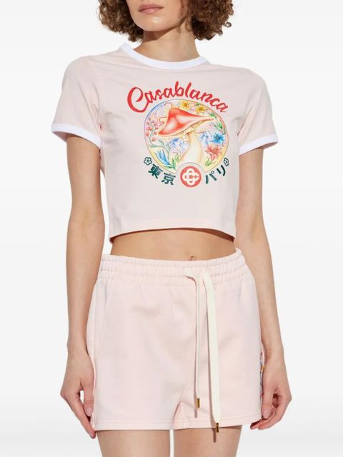 Casablanca Mushroom graphic-print cropped T-shirt - Pink