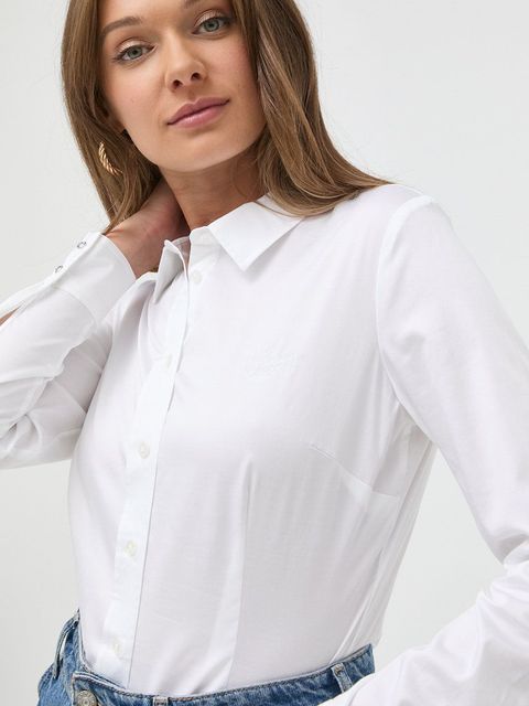 Guess koszula CATE damska kolor biały slim z kołnierzykiem klasycznym W2YH41 WAF10