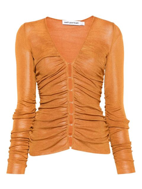 Self-Portrait V-neck gathered top - Orange - zdjęcie produktu nr 1