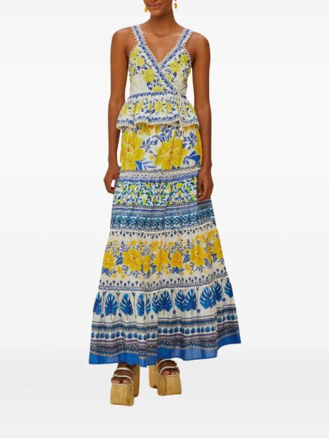 FARM Rio Zuli floral-print tiered maxi skirt - Blue - zdjęcie produktu nr 1