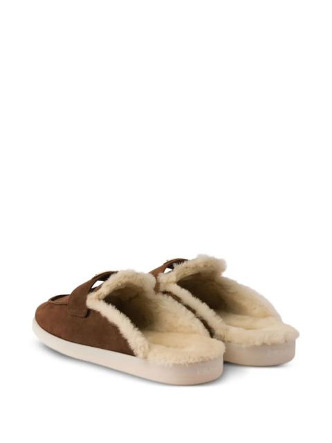 Prada slip-on shearling mules - Brown