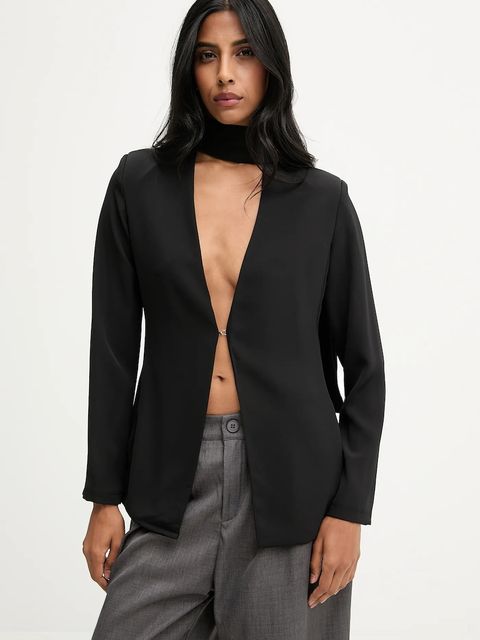 Answear.LAB marynarka kolor czarny jednorzędowa gładka