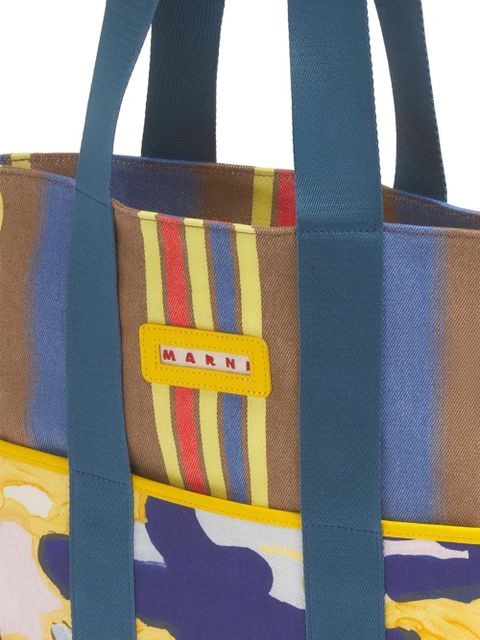 Marni striped tape-handle cotton tote bag - Brown - zdjęcie produktu nr 2