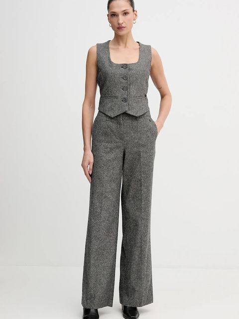 Pedro del Hierro spodnie z domieszką wełny damskie kolor szary proste high waist 7602535