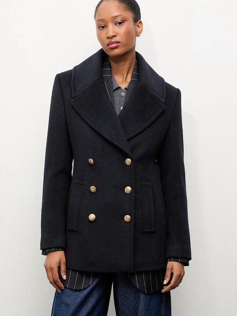 Answear Lab płaszcz wełniany kolor granatowy przejściowy dwurzędowy