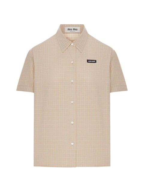 Miu Miu logo-appliqué checked shirt - Neutrals - zdjęcie produktu nr 1