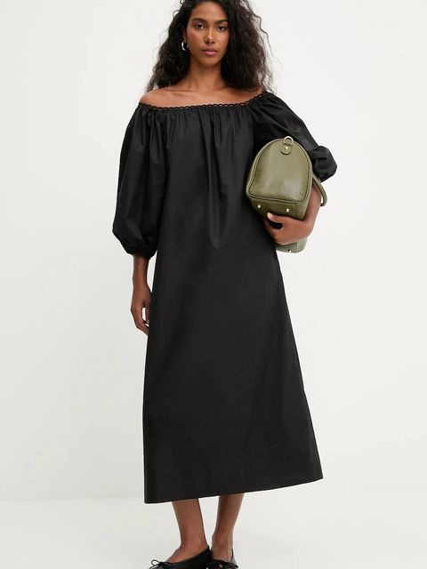 Answear.LAB sukienka bawełniana kolor czarny midi rozkloszowana - zdjęcie produktu nr 1