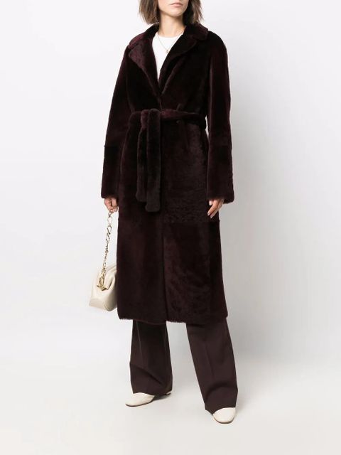 Yves Salomon long belted shearling coat - Red