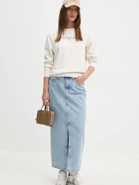 Calvin Klein Jeans spódnica jeansowa kolor niebieski maxi prosta J20J224054