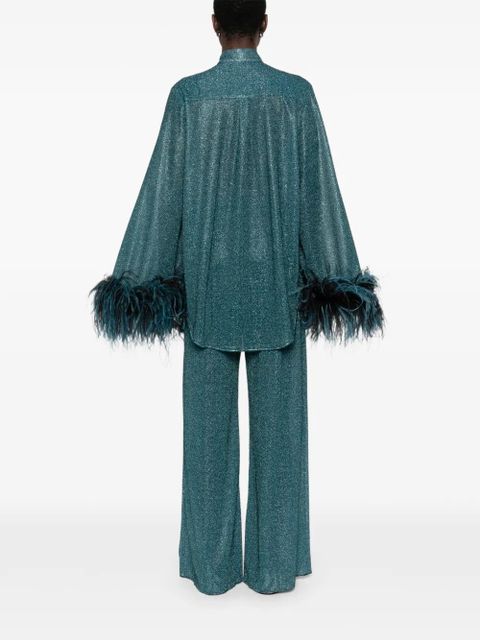 Oséree Lumiere PLumage feather-trim shirt - Green