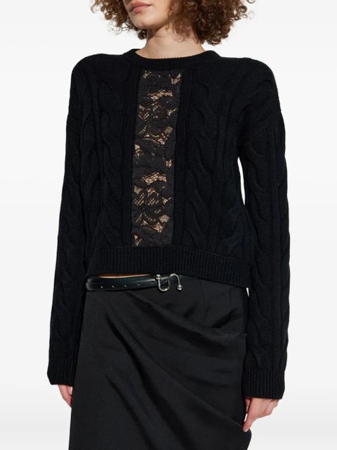 Max Mara cable-knit lace-insert sweater - Black
