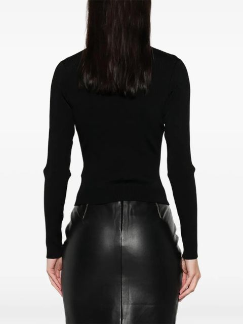 Self-Portrait long-sleeve ribbed-knit top - Black