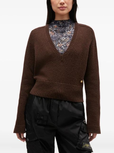 GANNI wool yak mix V-neck knit - Brown - zdjęcie produktu nr 2