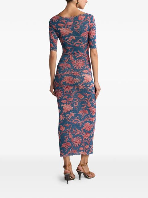 ETRO floral-motif tulle midi dress - Blue