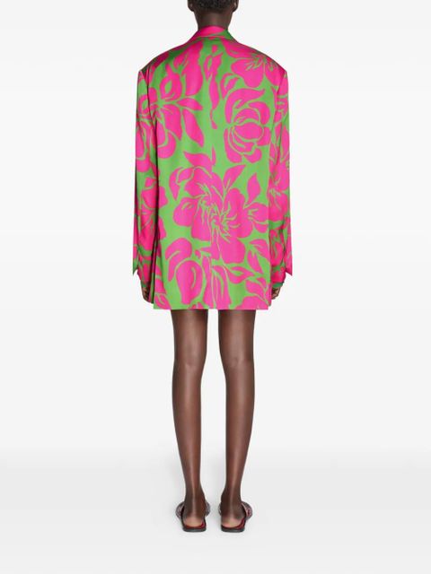 DRIES VAN NOTEN oversized floral satin blazer - Green