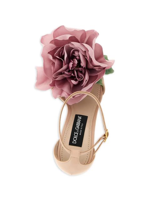 Dolce & Gabbana Desirée flower-appliqué ankle-strap leather sandals - Neutrals