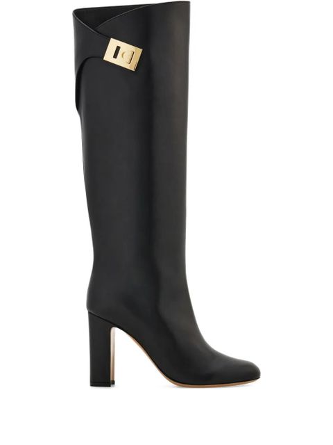 Ferragamo 90mm buckle-detail knee-high boots - Black - zdjęcie produktu nr 1