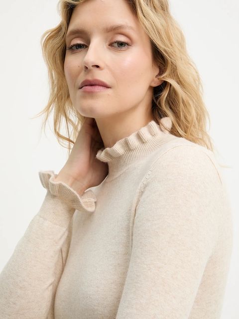 Answear.LAB sweter z kaszmirem damski kolor beżowy lekki z półgolfem - zdjęcie produktu nr 1