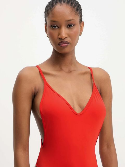 Answear.LAB jednoczęściowy strój kąpielowy kolor czerwony lekko usztywniona miseczka