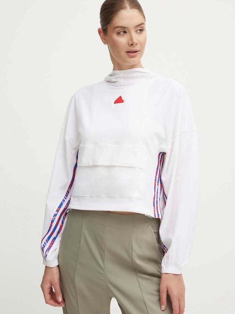 adidas bluza Express damska kolor beżowy z kapturem z aplikacją IW8634