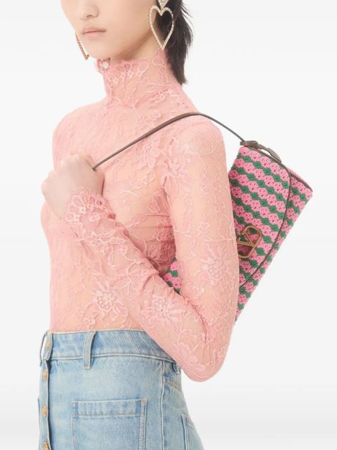 Valentino Garavani DeVain small shoulder bag in crochet fabric - Pink - zdjęcie produktu nr 2