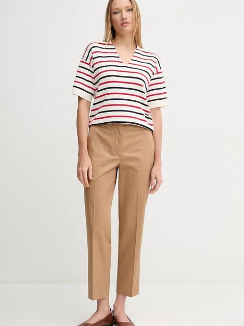 Tommy Hilfiger spodnie damskie kolor brązowy proste high waist WW0WW40504 - zdjęcie produktu nr 2