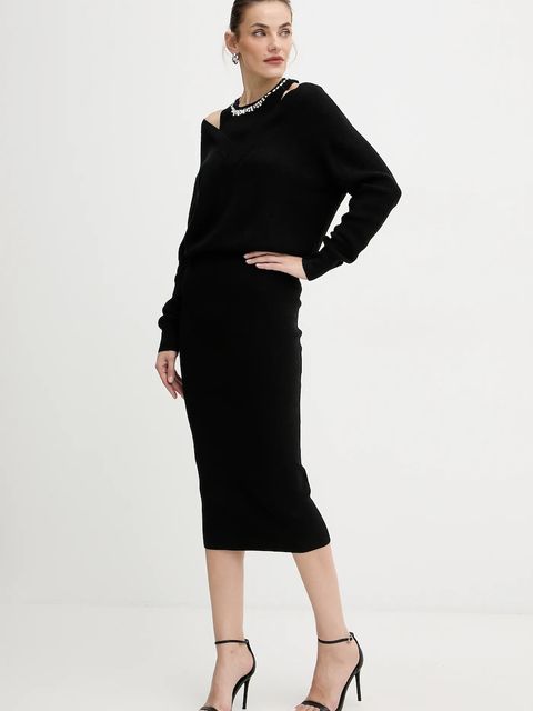 Liu Jo sukienka z dodatkiem wełny kolor czarny maxi prosta MF5161 MA85Q