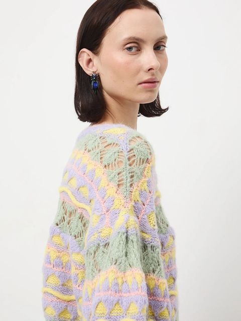 Medicine sweter z domieszką wełny damski kolor multicolor ciepły