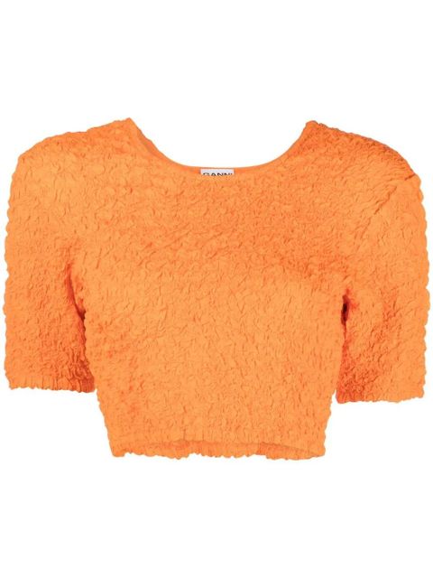 GANNI shirred organic cotton crop top - Orange - zdjęcie produktu nr 1