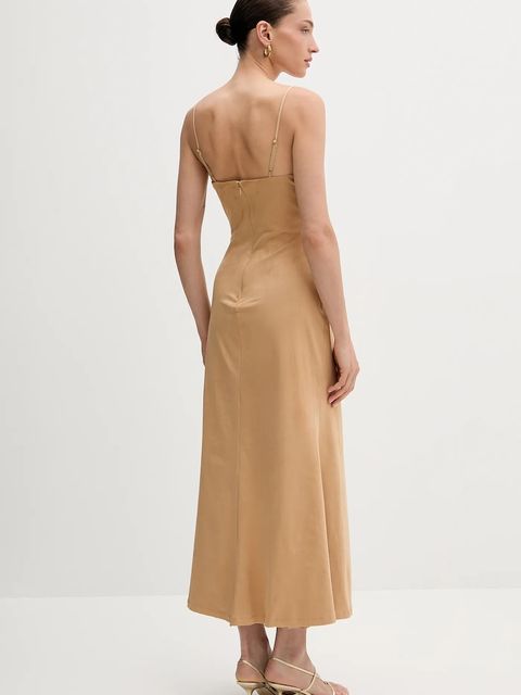 Bardot sukienka kolor brązowy midi rozkloszowana 59194DB3