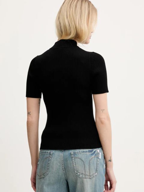 Miss Sixty sweter z domieszką jedwabiu damski kolor czarny lekki z półgolfem 6S1RJ37100