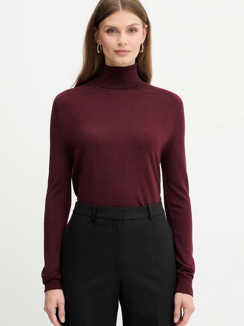 Trussardi sweter wełniany damski kolor bordowy lekki z golfem M0106001164N - zdjęcie produktu nr 1