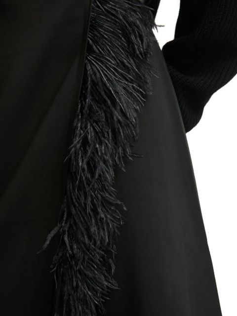 Yves Salomon feather-trimmed satin skirt - Black