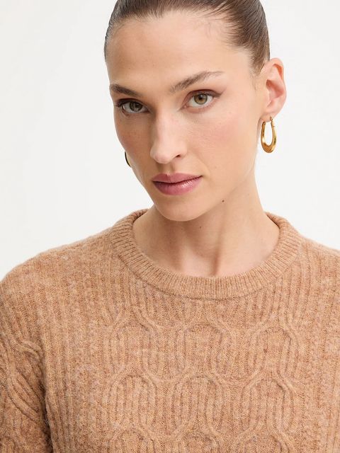 Twinset sweter z dodatkiem wełny damski kolor brązowy 252LL3HCC