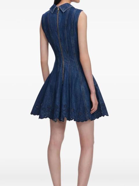 Self-Portrait denim broderie mini dress - Blue