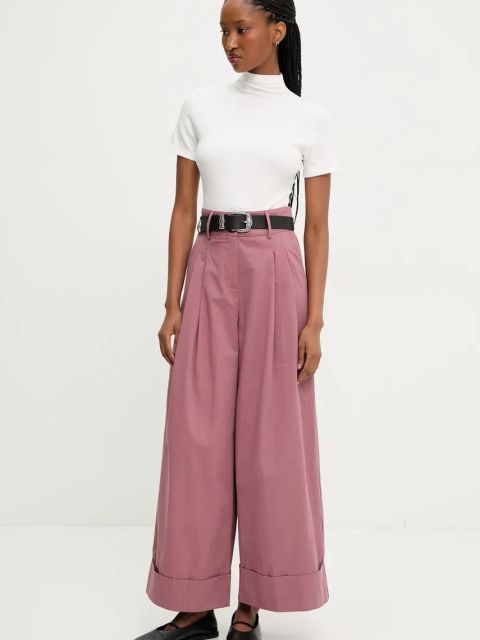 Answear.LAB spodnie bawełniane damskie kolor różowy proste high waist
