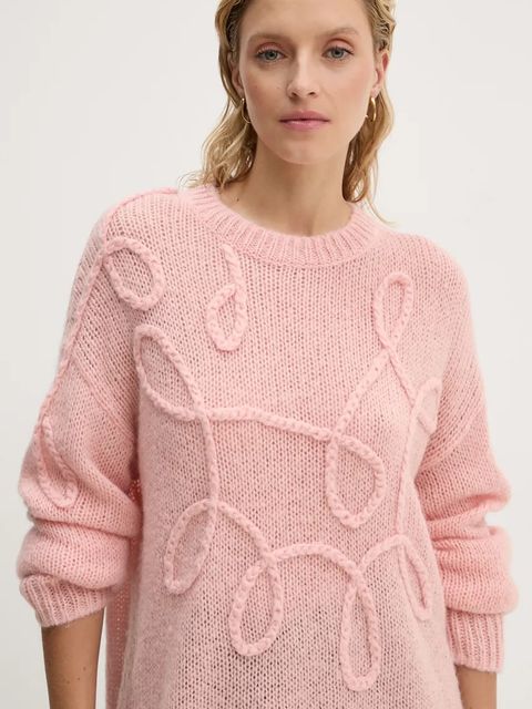 MUNTHE sweter wełniany TAHLIS damski kolor różowy lekki 243160124370 - zdjęcie produktu nr 2