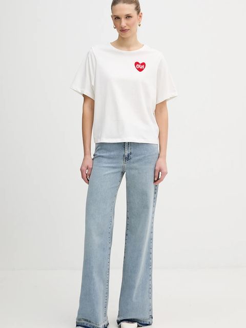 OUI t-shirt bawełniany damski kolor biały 96046
