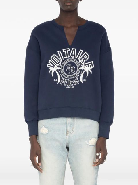 Zadig&Voltaire graphic-embroidery T-neck sweatshirt - Blue