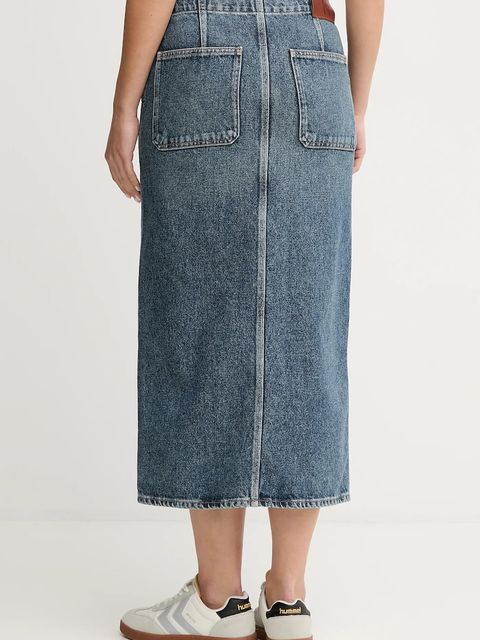 Calvin Klein Jeans spódnica jeansowa kolor niebieski midi ołówkowa LV047D724G