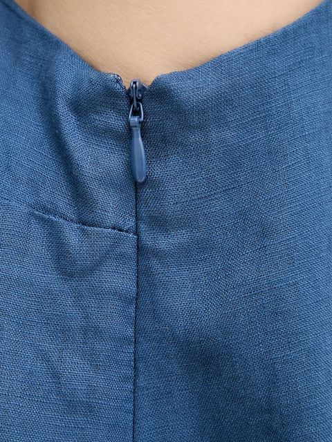 United Colors of Benetton sukienka lniana kolor granatowy maxi rozkloszowana