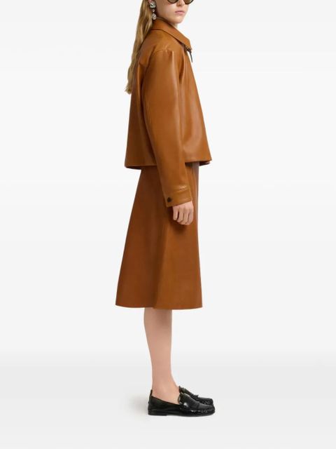 Marni floral intarsia leather overshirt - Brown