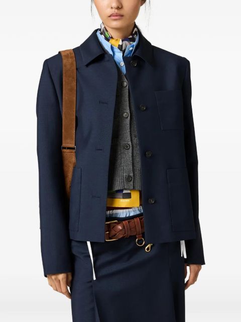 Miu Miu patch-pocket embroidered-logo jacket - Blue