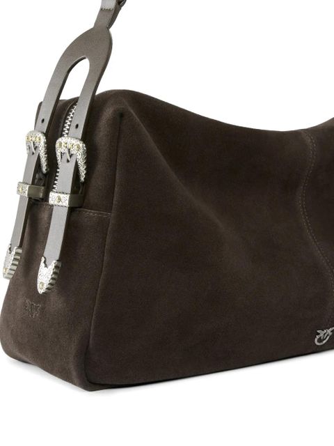 PINKO large Keeper buckle-detail suede shoulder bag - Brown