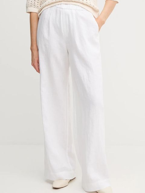 OUI spodnie lniane damskie kolor biały szerokie high waist 92821 - zdjęcie produktu nr 1